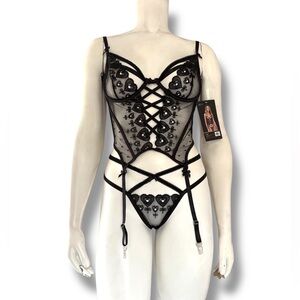 Roma | NWT’s DollsKill Y2K Corset Bra and Panty Mesh Strappy Lingerie Set
